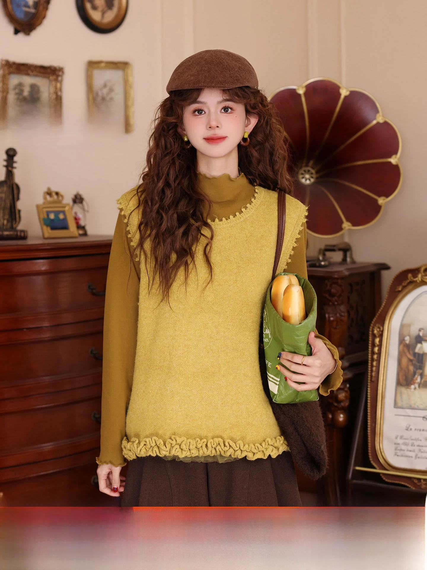 

Женский вязаный жилет Chen Jiajie Sweet Burden, свободный, универсальный, с винтажным воротником-стойкой, для многослойного ношения, базовая одежда