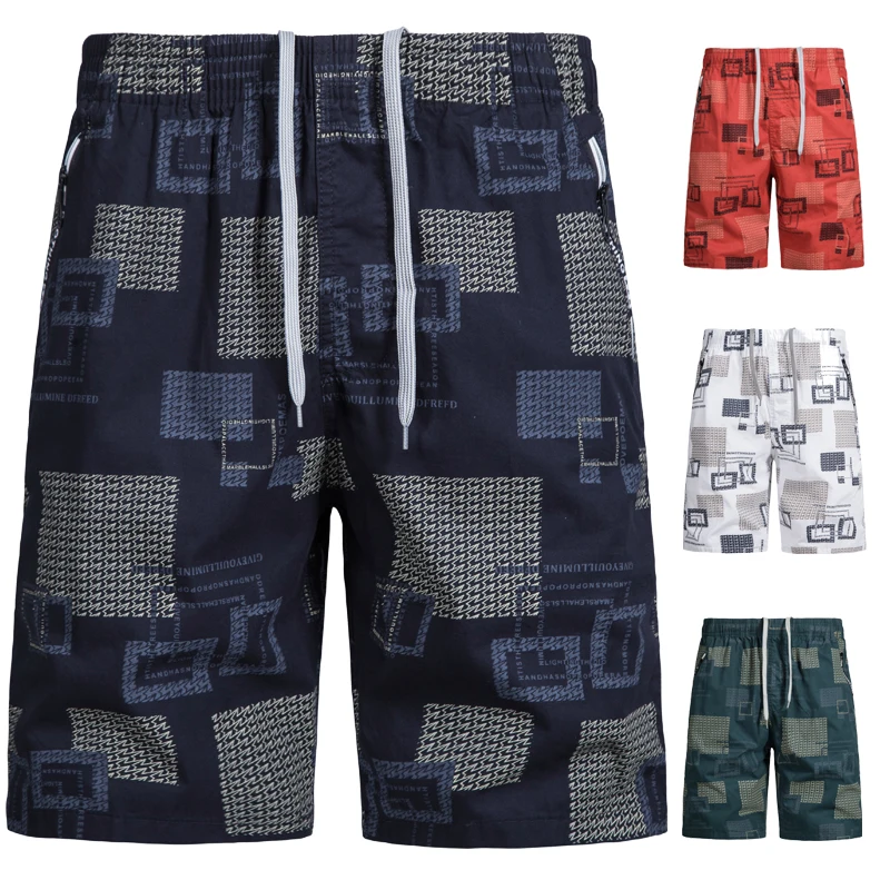 Summer Beach Shorts Multiple Pockets Large Size Sports Casual Shorts Half Pants White Green Print Shorts Man Streetwear