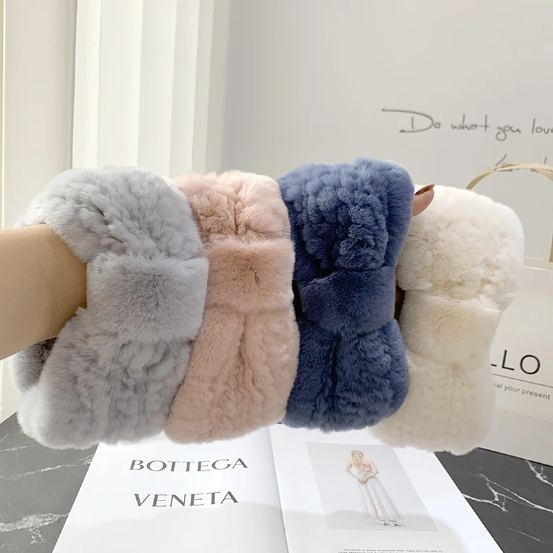 Women's luxury winter 100% rex rabbit fur knitted elastic headband high quality real fur hair band Fashion hair accessories