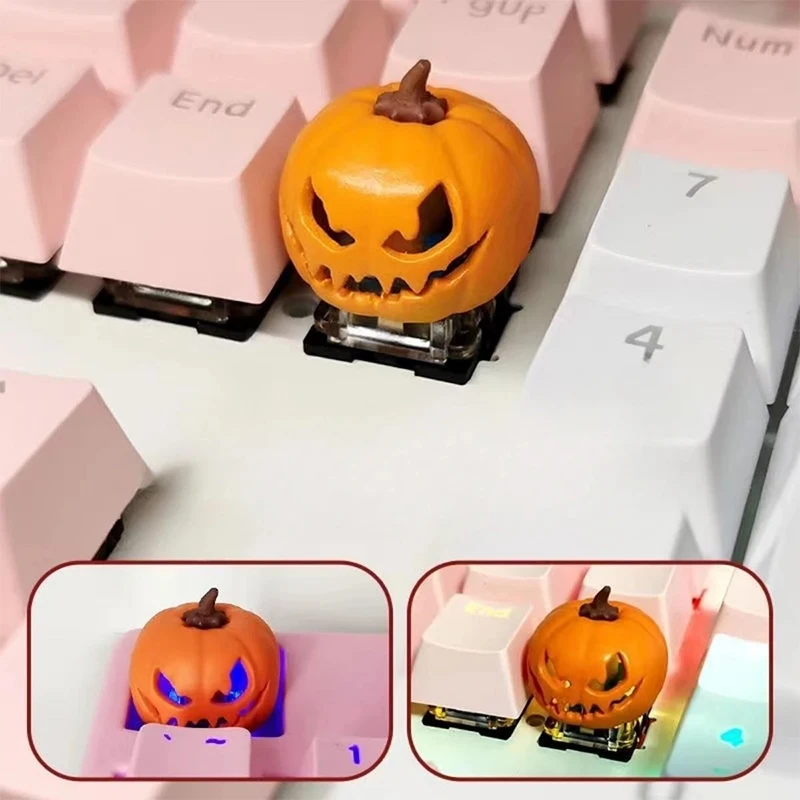 Cute Cartoon Translucent Pumpkin 3D Mechanical Keycap for Halloween Resin Material Keycaps for Mechanical Keyboard Accessories