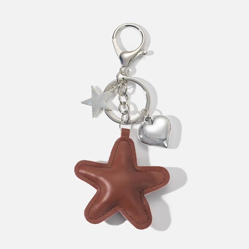 Charm PU Star Shape Keychain Heart Car Key Holder Leather Keyring Bag Hanger Backpack Decor Colorful Pendant Bag Hanging