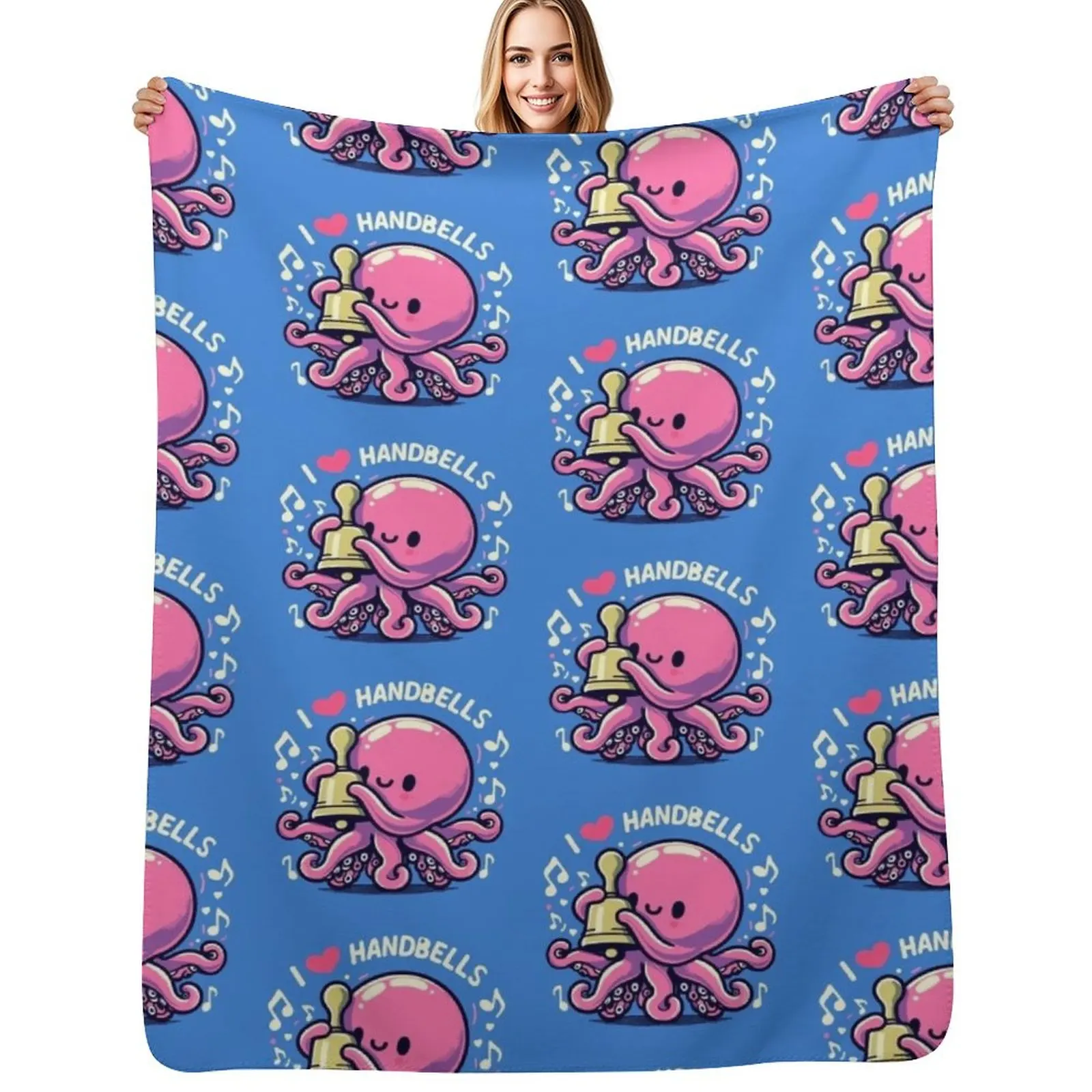 Octopus Loves Handbells Throw Blanket Soft Solid Color Blanket for Couch Bed
