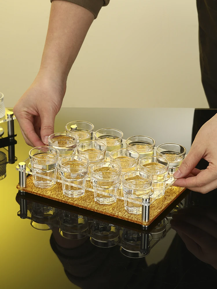 Creative Diamond Glass White Wine Cup Set with Cup Holder Lightweight Luxury Small Liquor Cup Chinese Style Home Use Cup