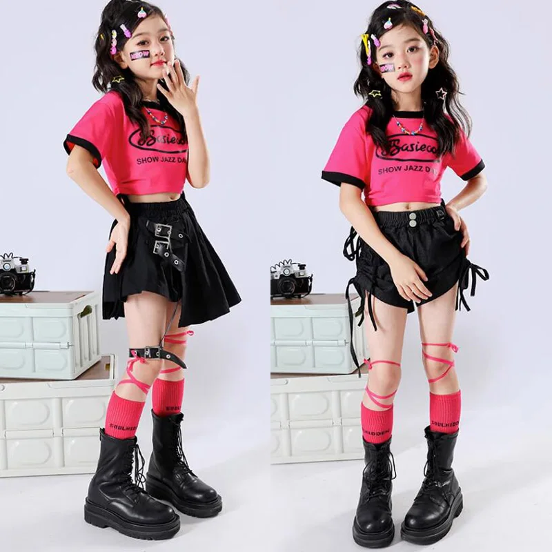 Crianças Hip Hop Outfits, Crop Tops, Shorts, Street Dance, Jazz Sweet Costumes, Meninas Calças Black Cargo, Crianças Streetwear, Conjuntos de roupas