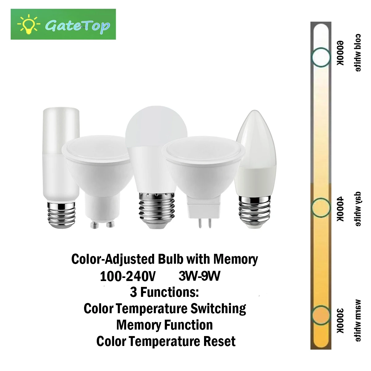 5PCS LED Color-adjusted Bulb AC120V/AC220V 3W-9W CCT, Memory Function, Color Temp Reset Light For Interiors Lighting