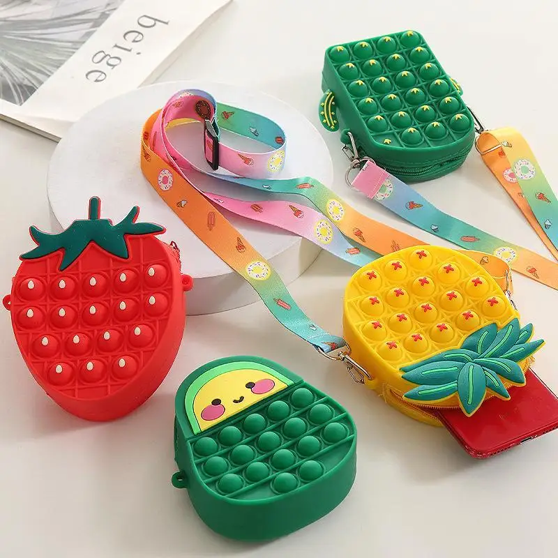 Cute Friut Bag Popite Toys Silicone Bubble Push Crossbody Bag Reliver Autism Children Handbag Coin Pouch Purse Gifts for Kids