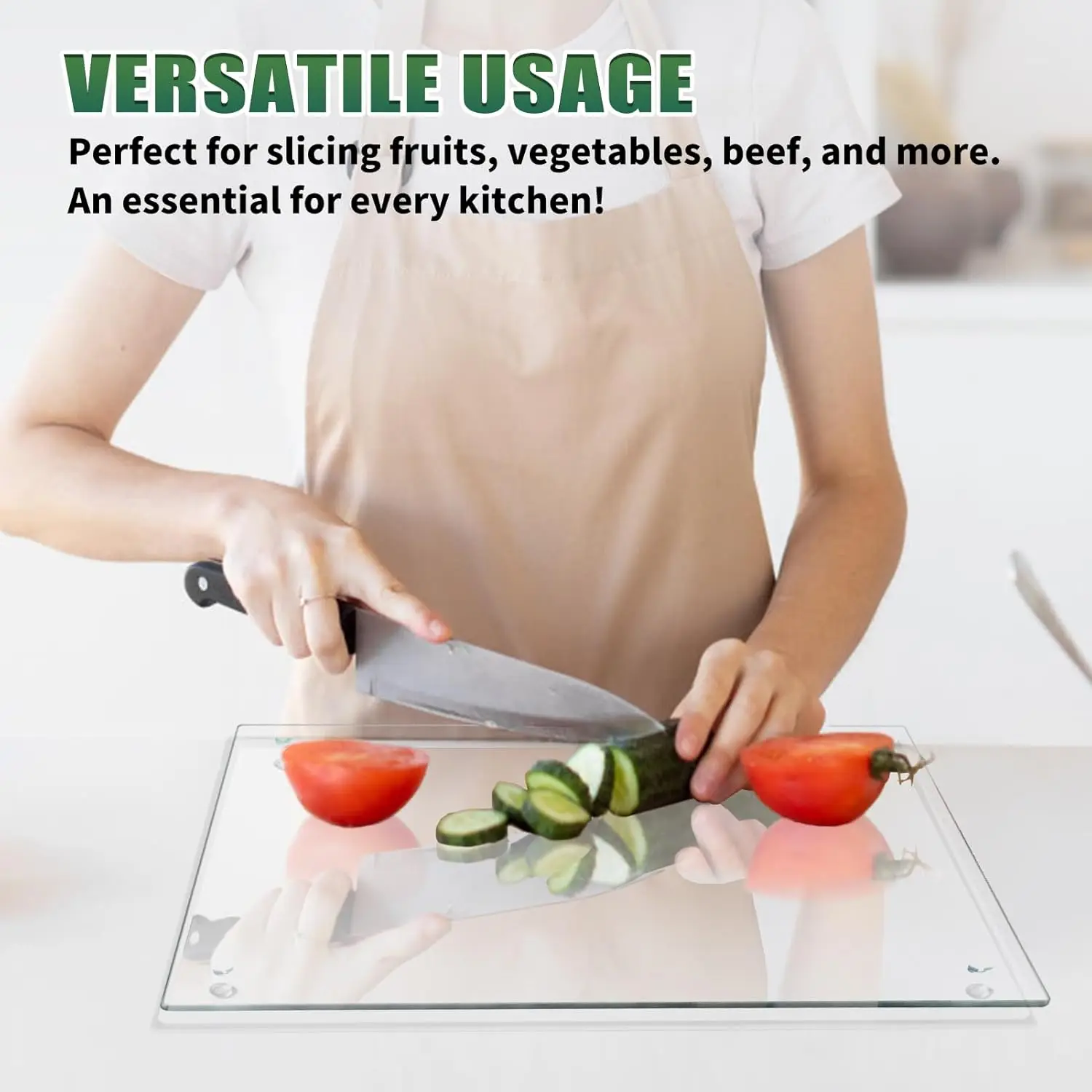 Tempered Glass Cutting Board: Non-Slip, Heat Resistant, Easy Clean, 12x16 Inch Kitchen Countertop Decor