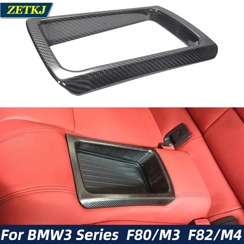 Real Carbon Fiber Rear Seats Storage Basket Box Shell Cover Paste Type Car Interior For BMW F80 M3 F82 F83 M4