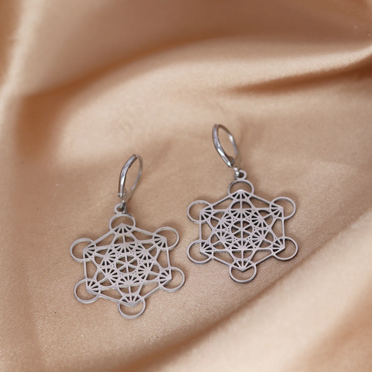 Kinitial Stainless Steel Sacred Metatron Women Earrings Religious Jewelry Meditation Vintage Amulet Drop Earrings Gift