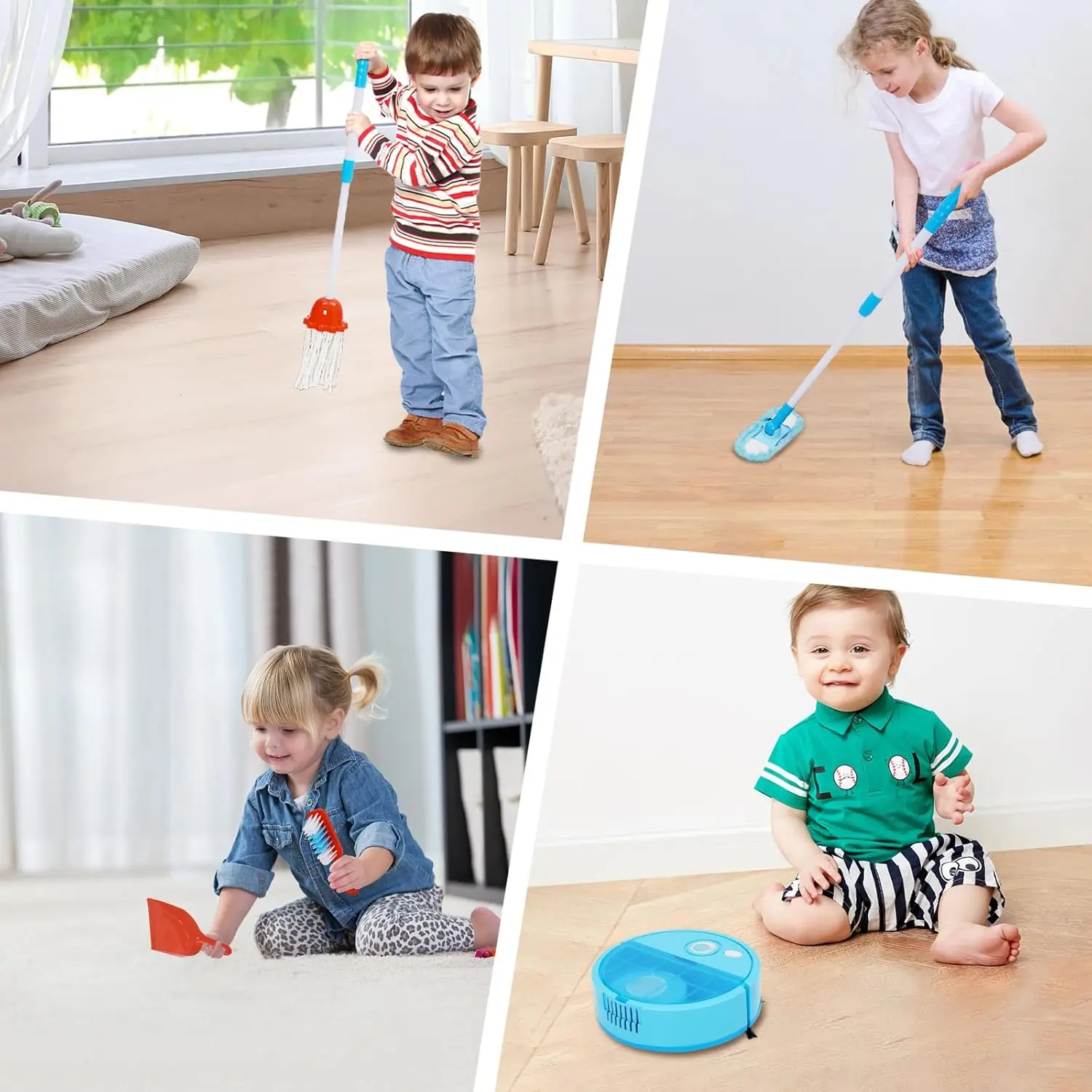 Ensemble de nettoyage pour enfants en bas âge, ensemble éducatif de jeu de simulation avec aspirateur pour enfants en bas âge, Robot de balayage de sol, balai, vadrouille, brosse, poêle à poussière