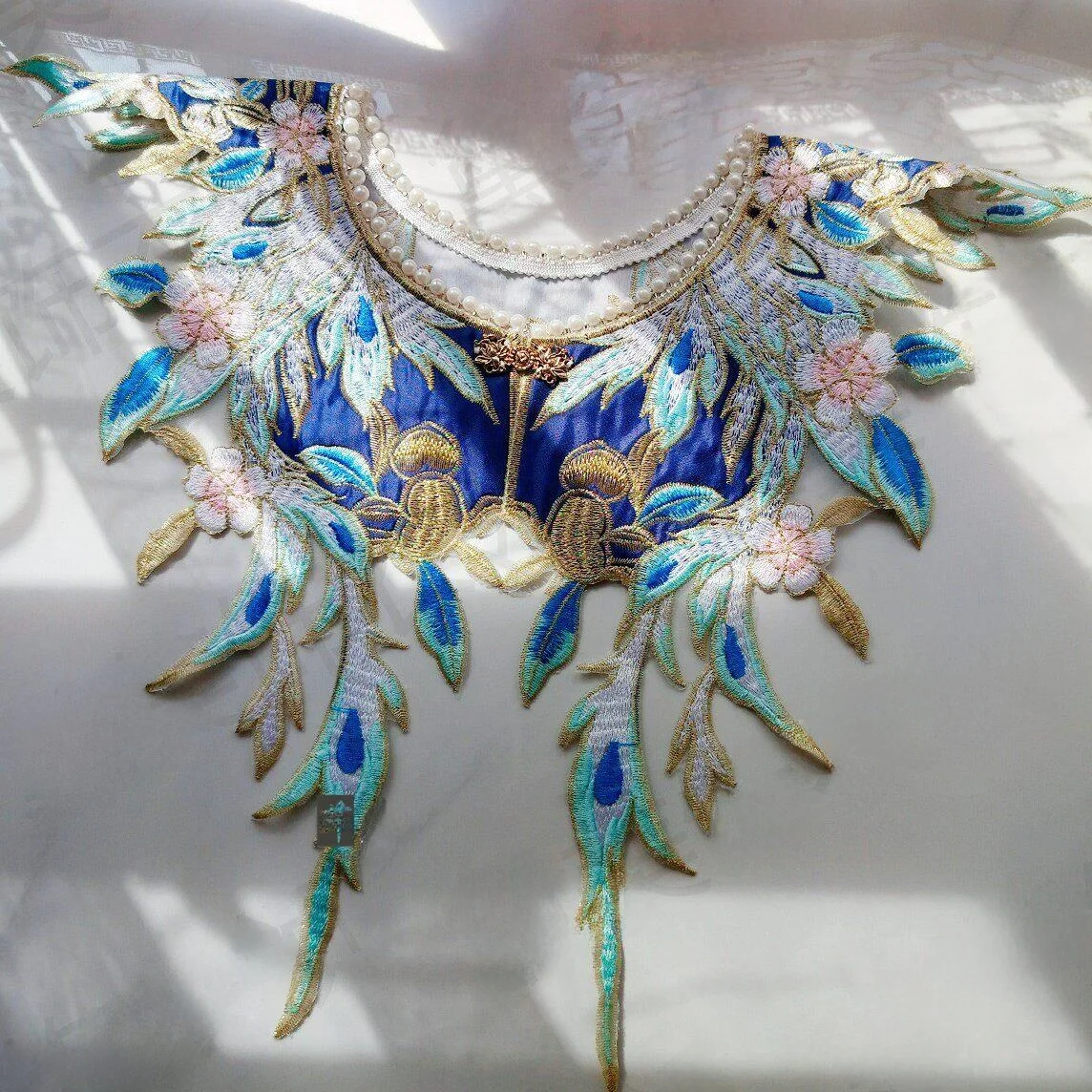 Blue Embroidered Asymmetrical Shawl Hanfu Accessory Graduation Gown Performance Shoulder Pad Unisex Non-conventional Design