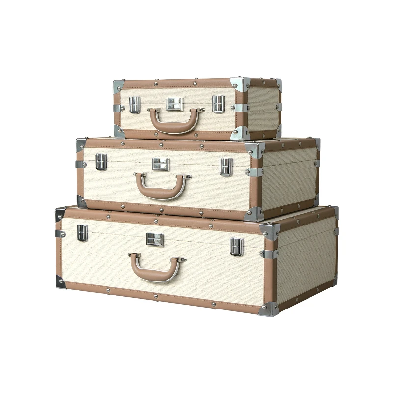 

Light beige flocked leather model room suitcase soft home furnishing cloakroom storage box exhibition hall decorative ornament
