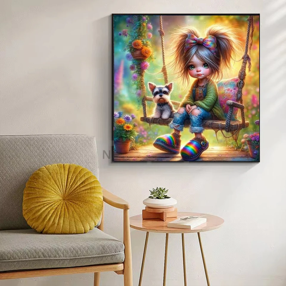 Cartoon Little Girl And Dog Diamond Painting Full Square Round Diamond Mosaic Cute Baby DIY Embroidery New Arrivals Home Decor