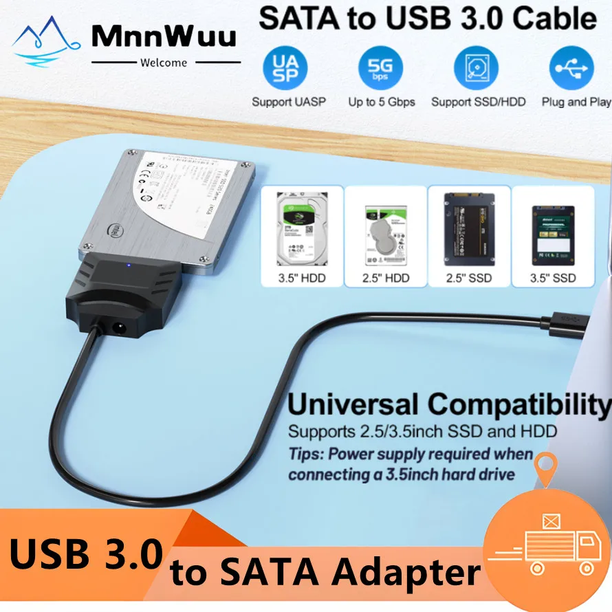 SATA - USB3.0変換ケーブル USB3.0 - SATAケーブル 3.5/2.5インチSSD/HDDハードドライブリーダー SATA III ハードドライブディスクコンバーター