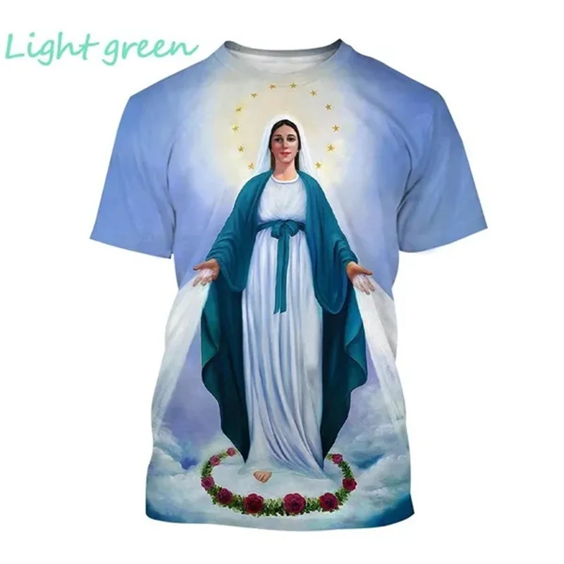 Virgin Mary T Shirt Goddess of Mercy 3D Print T-Shirt Christian Blessed Jesus God Tee Shirts Womens Clothing Unisex Short Sleeve