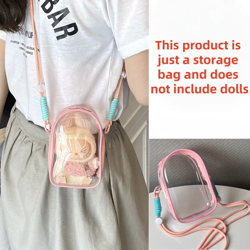 

15cm PVC Storage Bag for Labubu Clear Cotton Doll Shoulder Pain Bags Dustproof Protective Cover Walking Doll Display Organizer