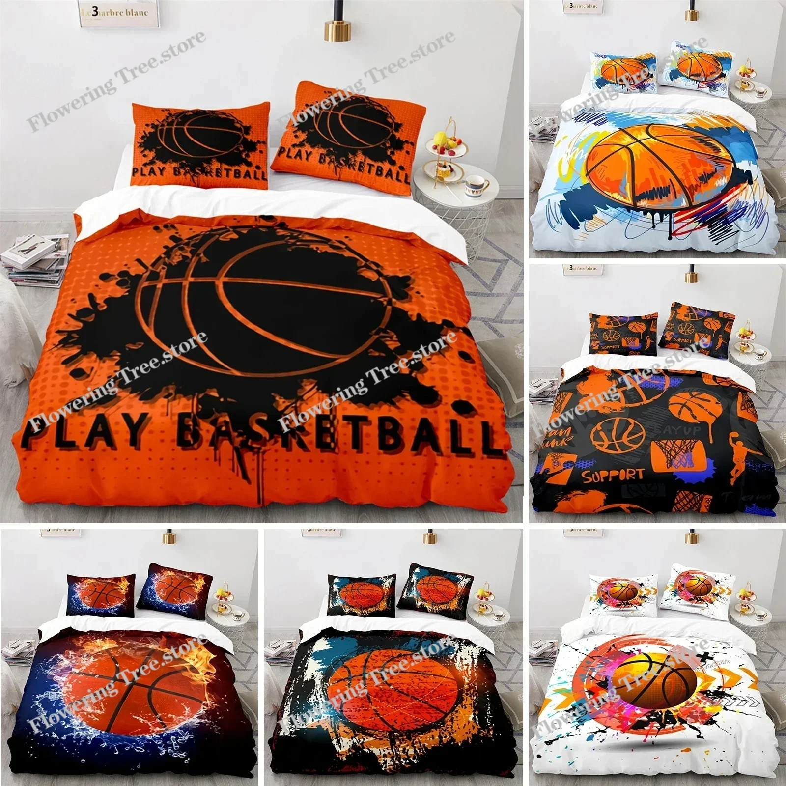 

Boys Basketball Bedding Set Sports Theme 3D Ball Duvet Cover Full King For Teen Men Microfiber Competitive Game Comforter Cover
