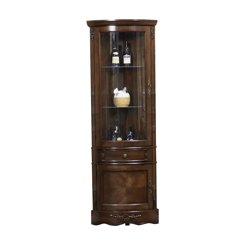 

American style, solid wood corner cabinet, corner rack, curved, restaurant corner cabinet