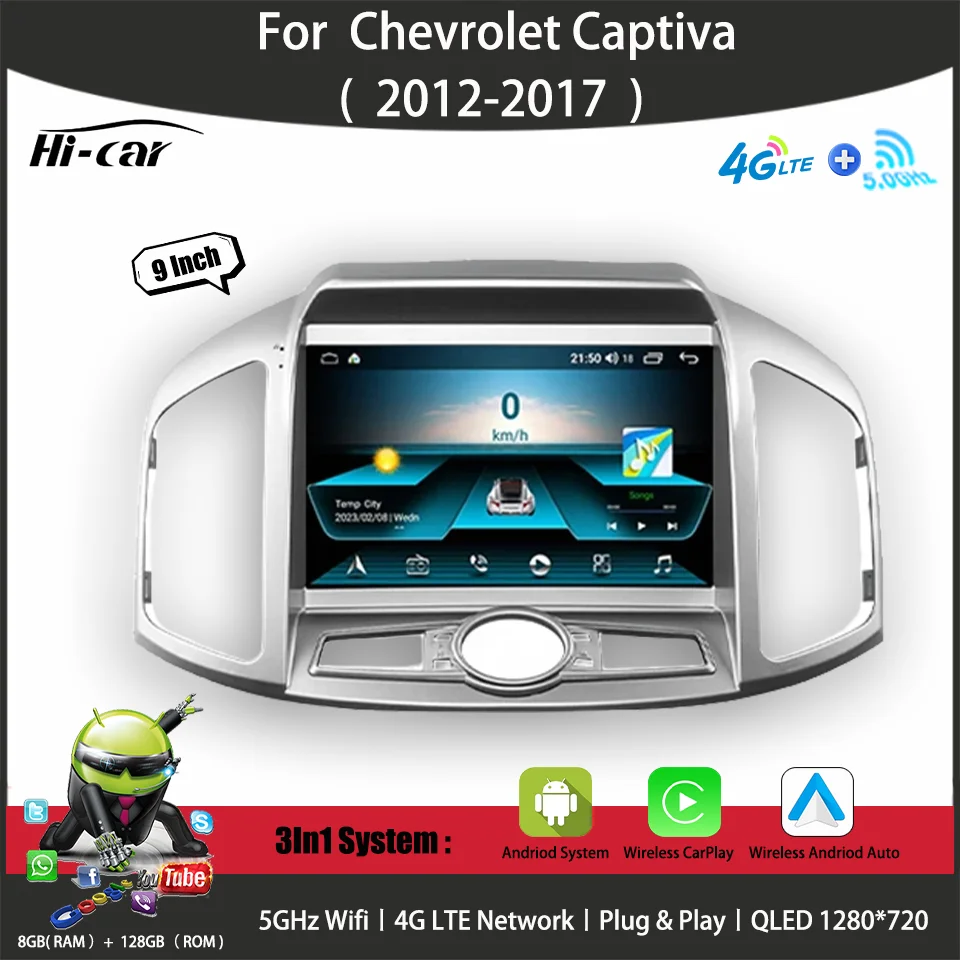 

Car Radio for Chevrolet Captiva 2012-2017 4G+Wifi CarPlay GPS Bluetooth-compatible Navigation 2 Din Android Multimedia Player