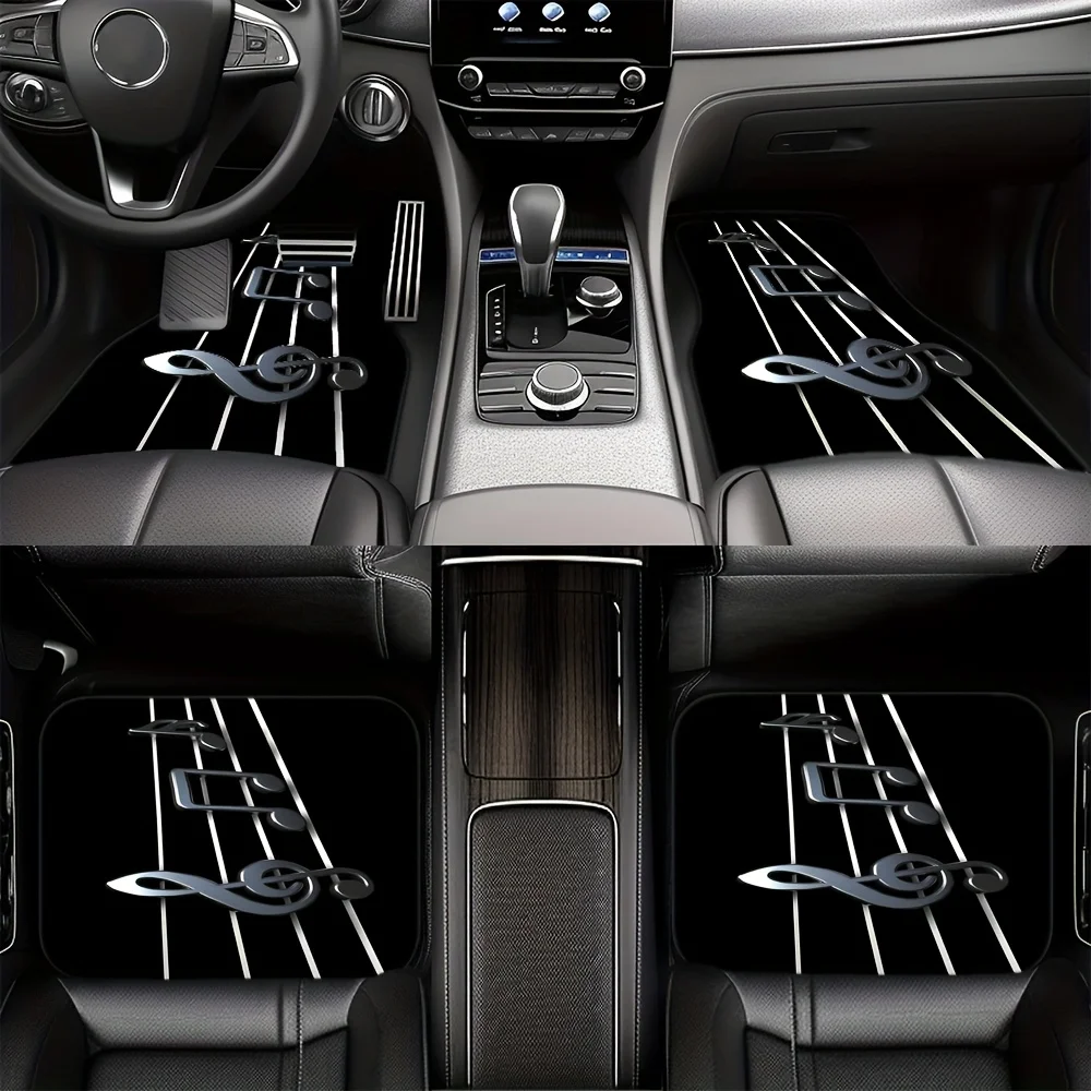 

4pcs Musical Note Printed Car Floor Mats Front & Rear Protector Floor Pads, Auto Interior Accessories, Suited For Auto, Sedan, S