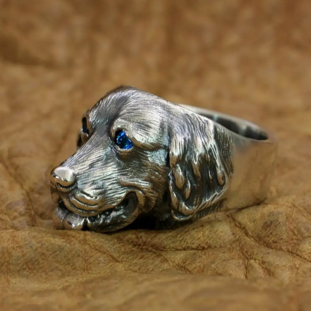 925 Sterling Silver CZ Eyes Golden Retriever Cute Dog Ring Charms Animal TA32N US Size 7~15 BZ
