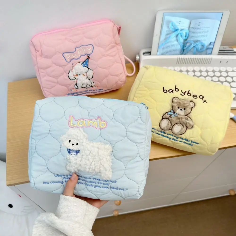 

Multifunctional Embroidery Cosmetic Bag Handheld Large Capacity Toiletry Organizer Portable Puppy Cartoon Makeup Bag Travel