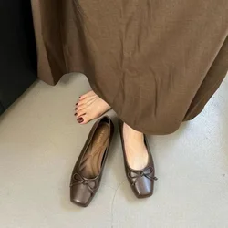 Bowtie Flat Shoes Women Ballerinas Square Toe Slip on Ballet Flats Lazy Loafers Moccasins Ladies Casual Comfort Shoes 2024