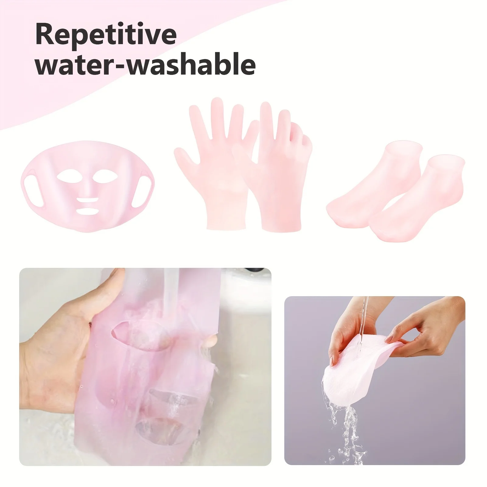 Ensemble de 3 pièces de soins de la peau en Silicone, ensemble de masque hydratant réutilisable, gants, chaussettes, pour le visage, les mains et les pieds secs, craquelés, ensemble