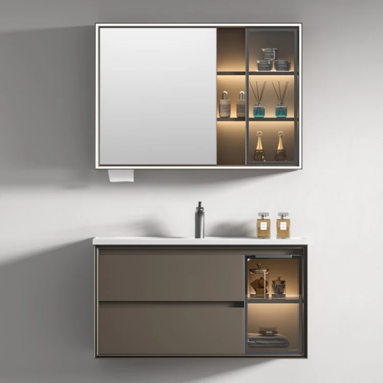 Modern Style Ceramic Basin Stainless Steel Waterproof Wall-Mounted Cabinet LED Smart Mirror Drawers Eco-Friendly Bathroom Set