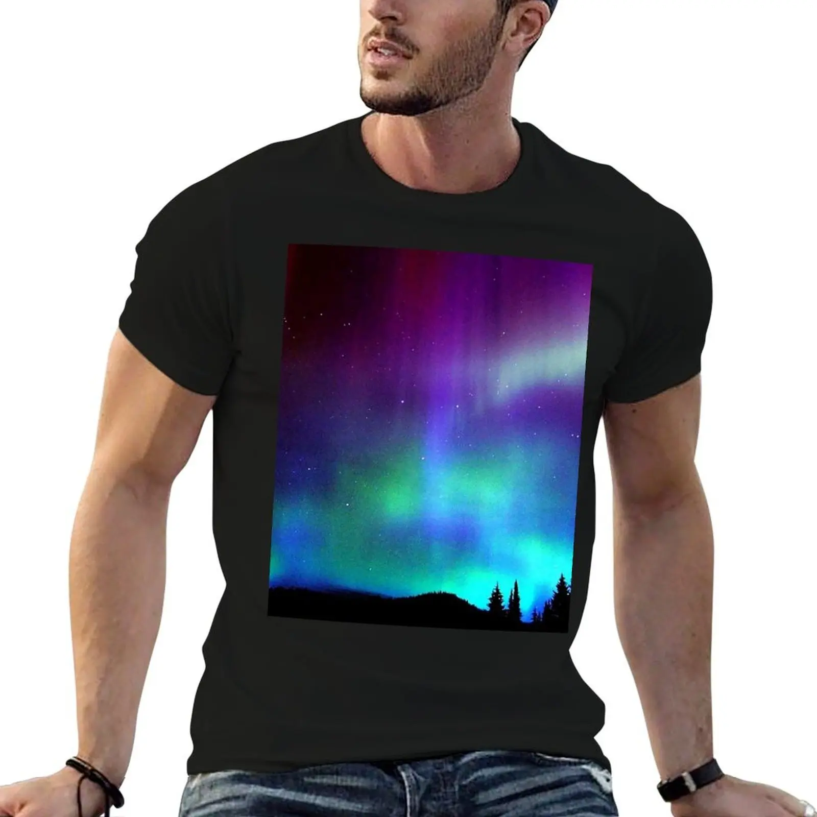 Northern Lights T-Shirt Blouse aesthetic clothes blue archive street wear fitted t shirts for men