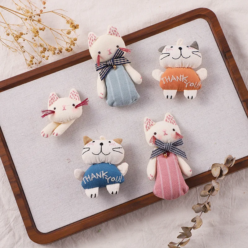 Cartoon Fabric Cat Cotton Filled Cute Animal Brooch Keychain Half Finished Craft Set for Women Embellishment Premium Portable