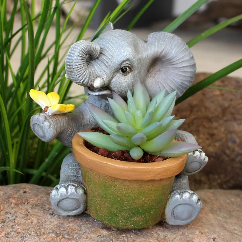 Creative Resin Baby Elephant Butterfly Flowerpot Ornament Outdoor Courtyard Balcony Micro Landscape Bonsai Pot Garden Decoration
