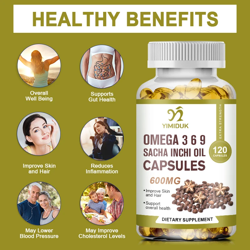 Sacha Inchi Oil Capsules, Rich Source of Omega 3, 6 and 9, Essential Fatty Acids,  Healthier Essential Fatty Acids Source