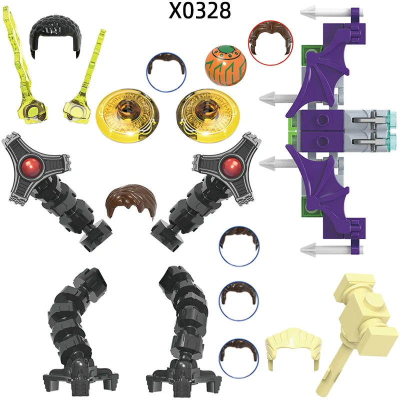 The Action Figures Hammer Weapons Pants Hair Parts Model Blocks MOC Bricks Set Gifts Toys For Children X0328