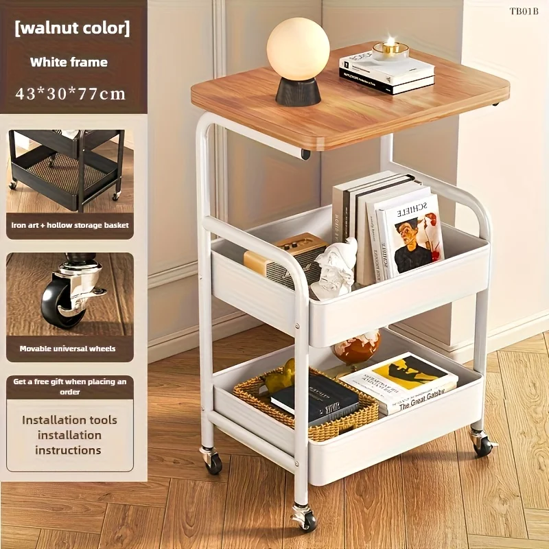 3段式ローリングトロリー、テーブルトップ、金属製ツールとスナックラック付き、耐久性のある炭素鋼フレーム、移動しやすいホイール