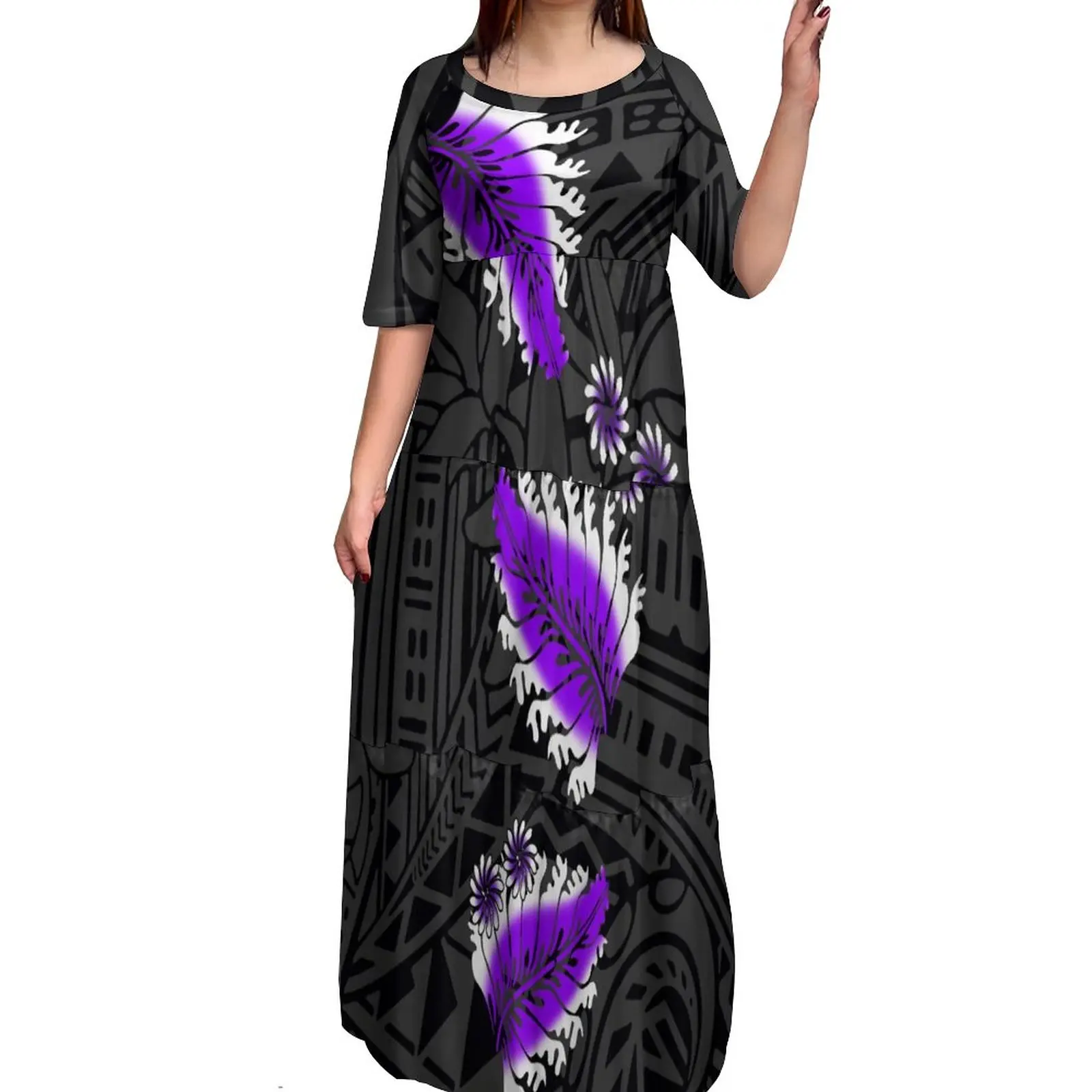 New Arrivals Polynesian Milk Silk O-neck Evening Mermaid Dresses Summer Hot Selling Pacific Island Art Samoa Style Tiered Dress