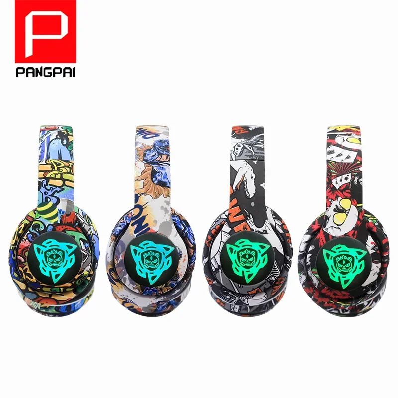 Trendy P35 Cross-Border Bluetooth Earphones LED Light Colorful Drawing Wireless Long Battery Life Card Slot Helmet Headset