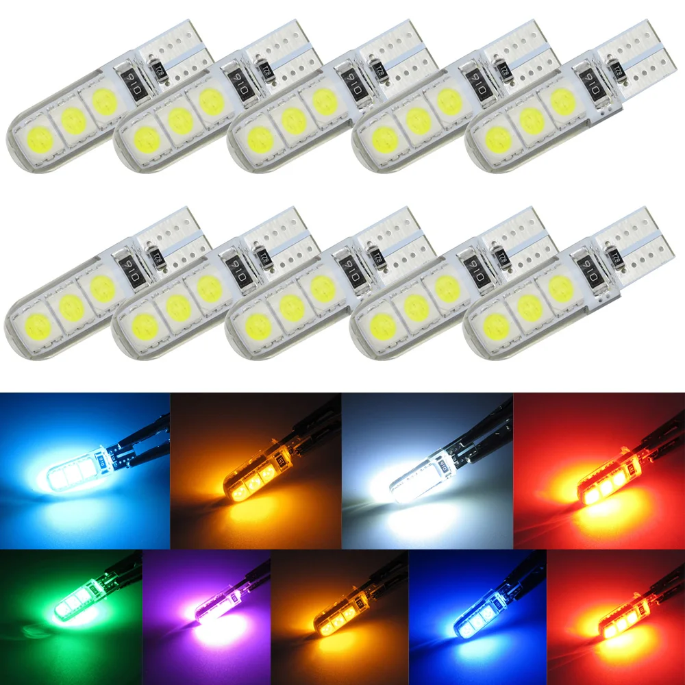 

10pcs T10 Car LED Bulb High Temperature Resistant Silicone Width Indicator Light Trunk Light 5050 6SMD LED License Plate Lights
