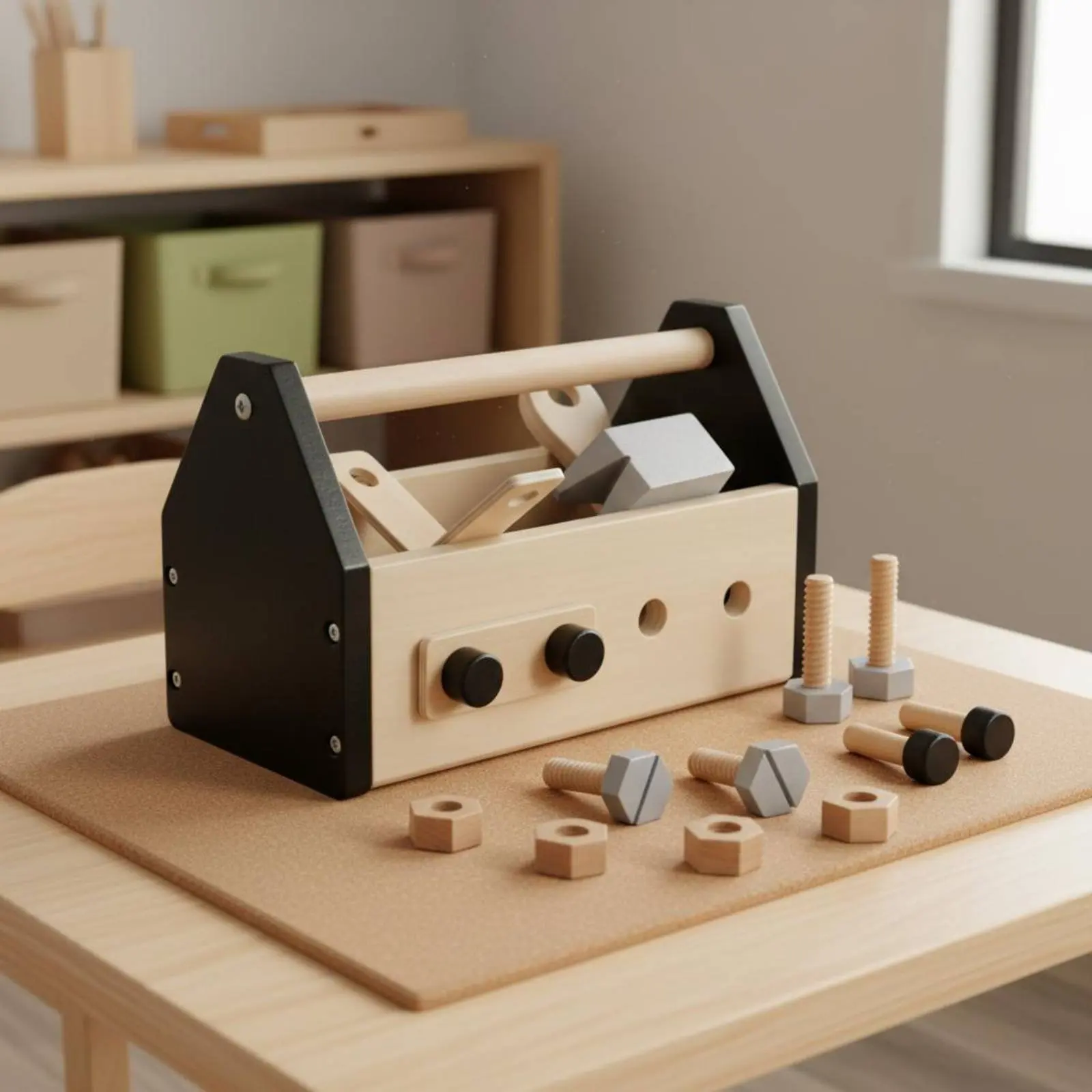 

Wooden Toy Tool Set Container Fine Movement Skills Development Kids Carpenter Tool Set Kids Wooden Tool Set Even Rounded Edges