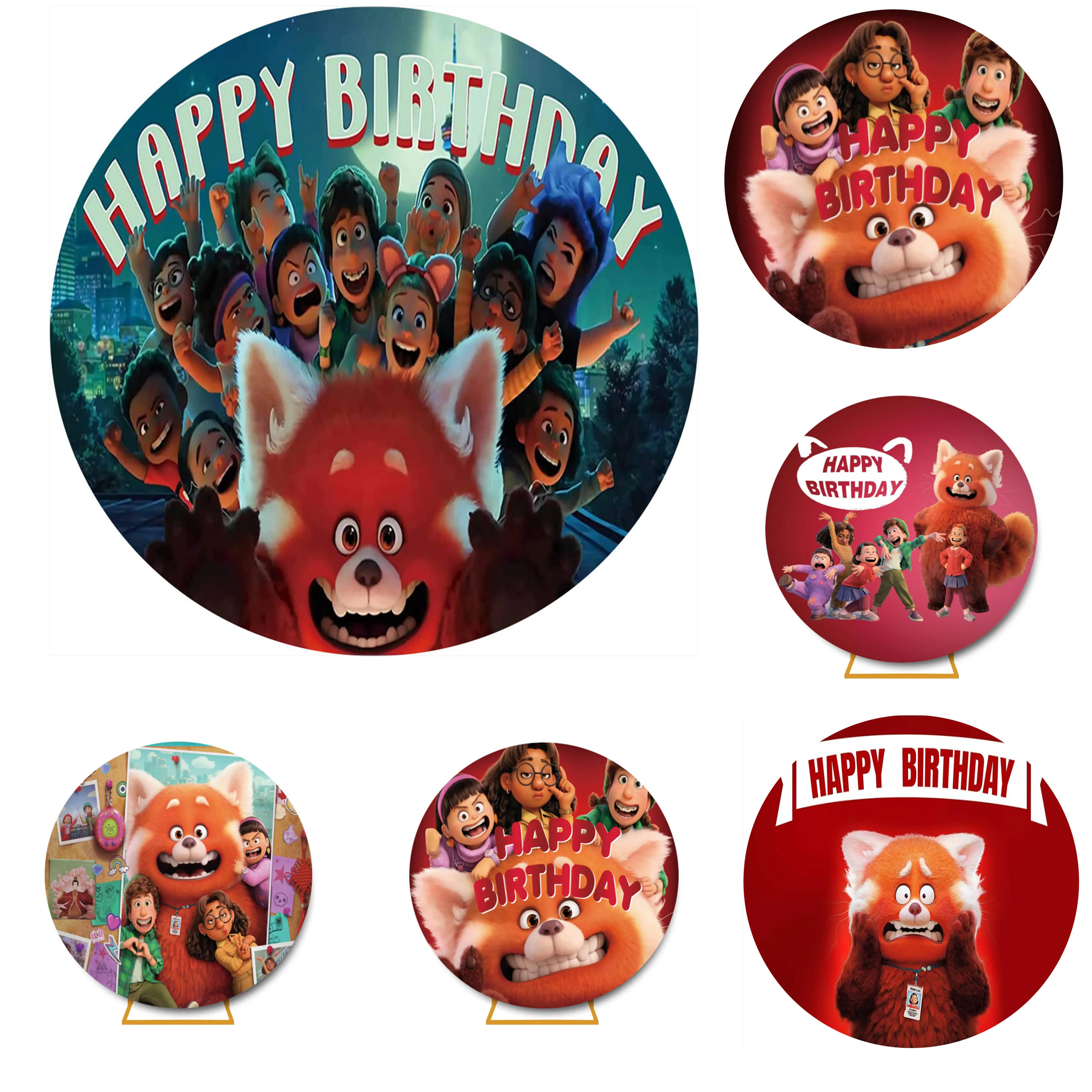 

Custom Disney Turning Red Circle Background Turning Red Birthday Party Decoration Banner Red Panda Round Photography Backdrops