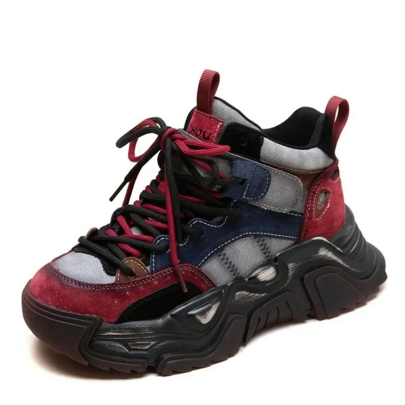 

Осенние женские повседневные кроссовки 5 см, трендовая женская обувь на толстой подошве разного цвета из натуральной кожи на массивной платформе, Zapatillas Mujer