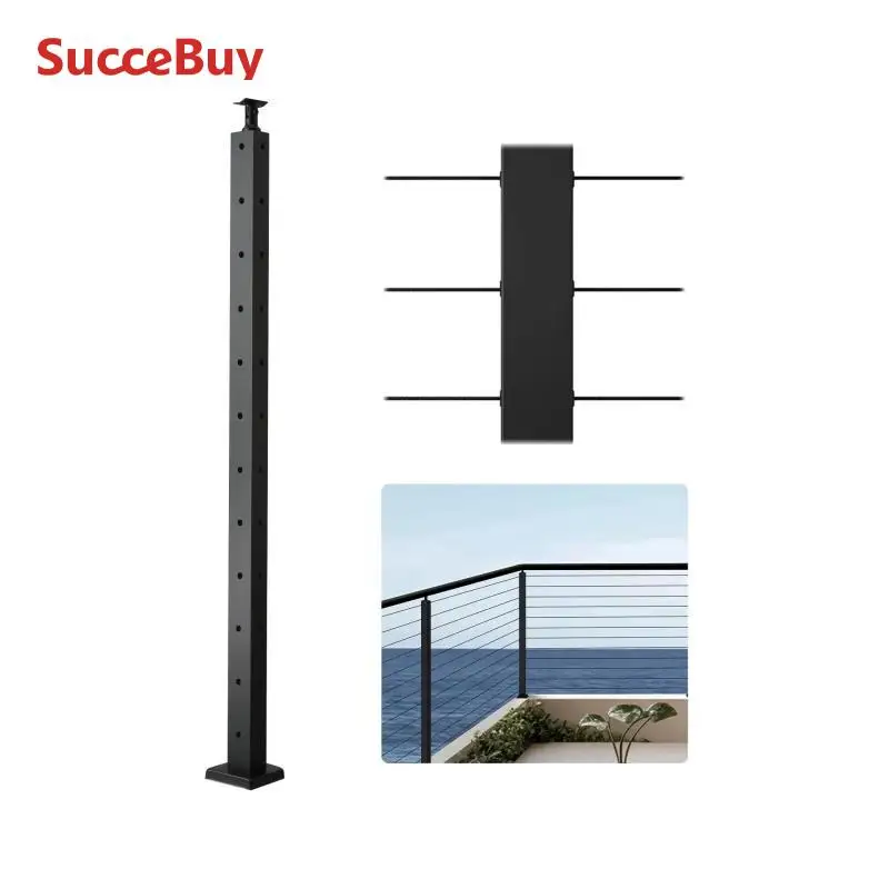 SucceBuy Cable Railing Post Corner Railing Post with L-Shaped Pre-Drilled Holes Stainless Steel Cable Rail Post Curved Bracket