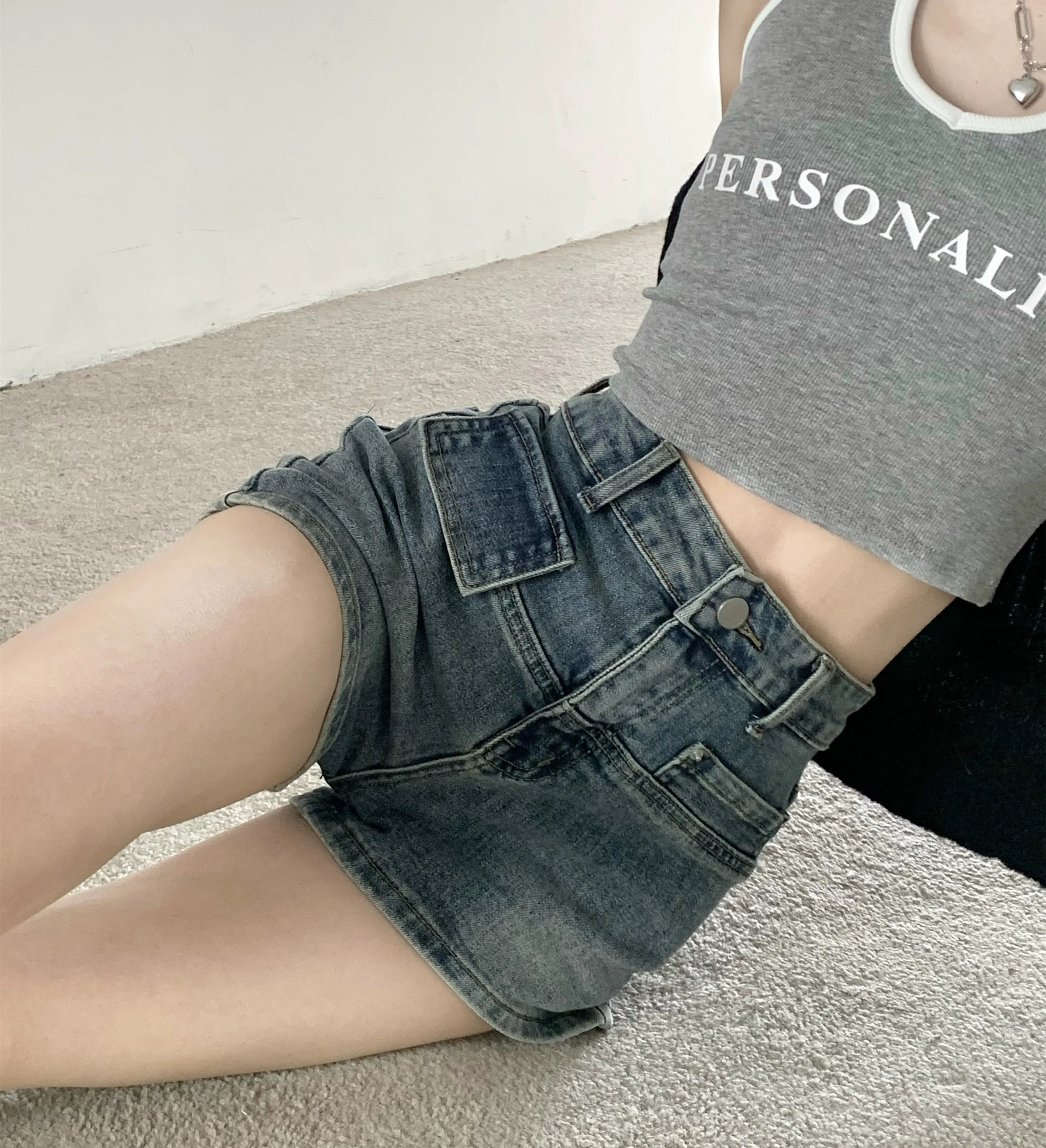 

Retro High Waist Short Shorts Women's Summer New Style Slim A-Line Straight Wide Leg Versatile Super Short Jeans Cotton ...