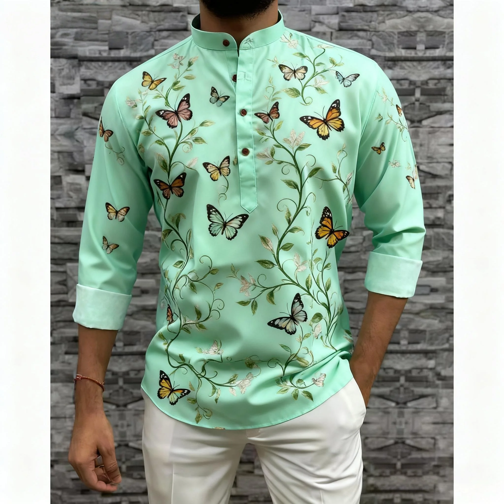 ملابس رجالية مسلمة طباعة عرقية ملابس زفاف على الطراز الوطني قمصان كلاسيكية بأكمام طويلة تقليدية Vetements Homme Musulman #3