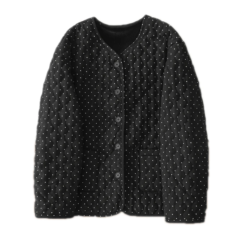 

Korean Polka Dot Diamond Light Cotton Jacket Stylish Women's New Winter Super Beautiful Baseball Cotton Coat Thickened Long S...