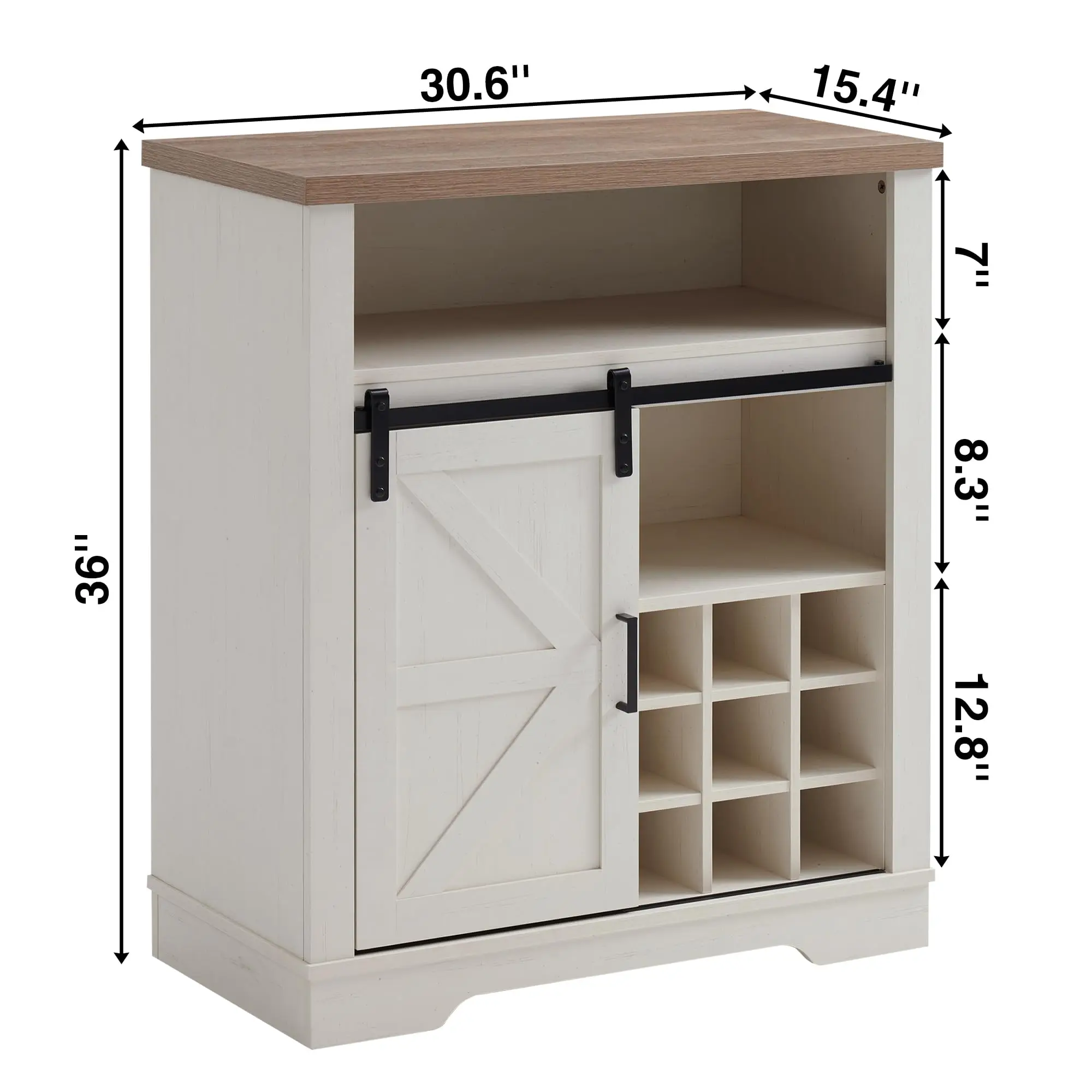 Farmhouse Wine Cabinet with Sliding Barn Door, Liquor Cabinet with Rack for Inside Cabinet，Buffet Table for Kitchen image 2