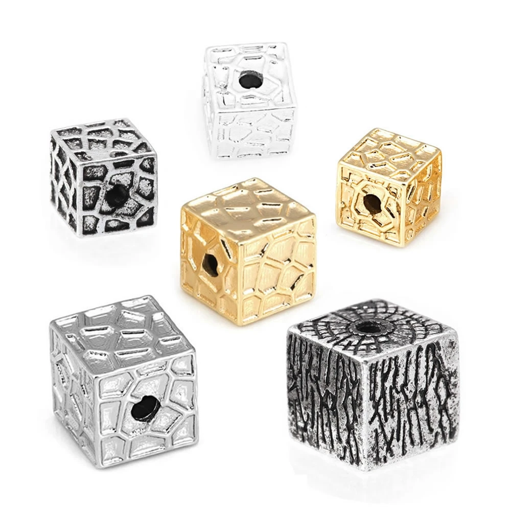 18K Gold Color Brass Square Spacer Beads Bracelet Beads High Quality Diy Jewelry Accessories Making Materials