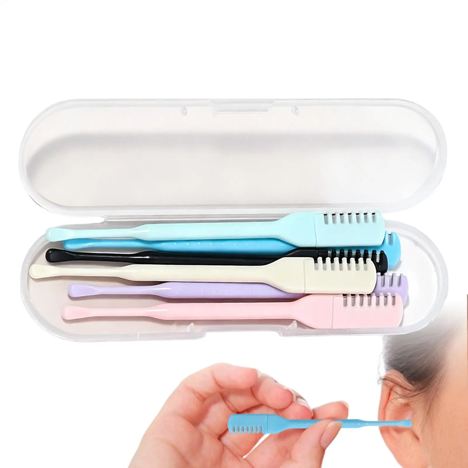 6Pcs Double-ended Manual Nose Hair Trimmer Portable Nose Hair Scissors Ear Scoop Hair Scraper Reusable Clean Remover Tools