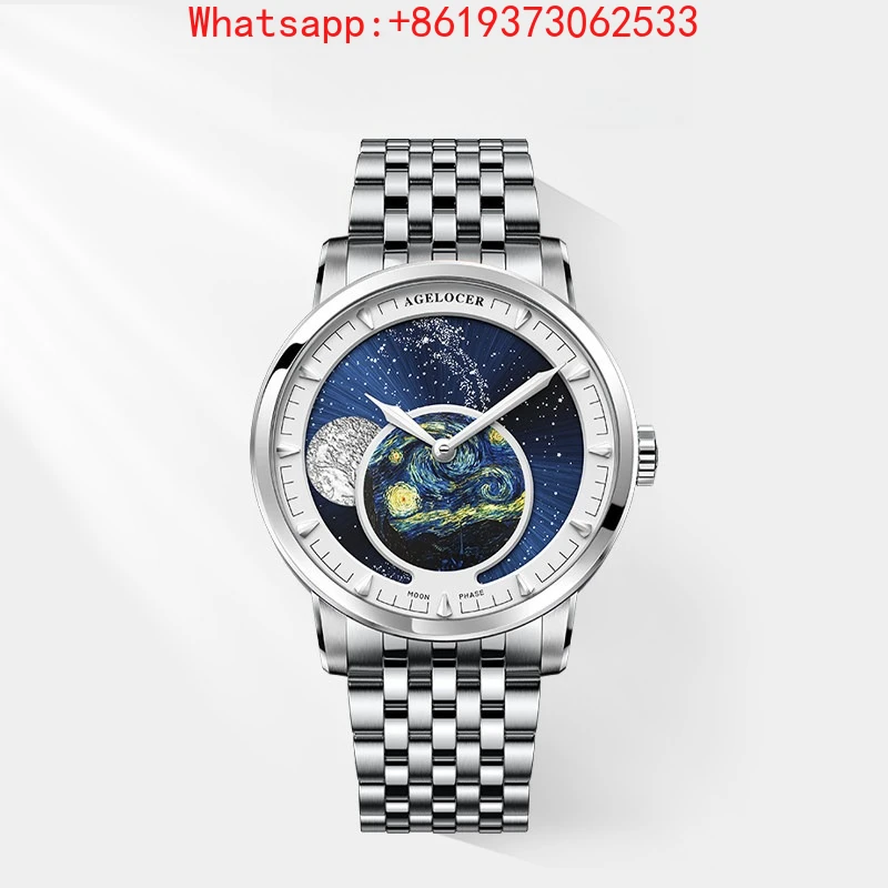 

2026 New Original Astronomer Mechanical Watch Men's Steel Belt Moon Phase Watch for Boyfriend's Birthday Gift
