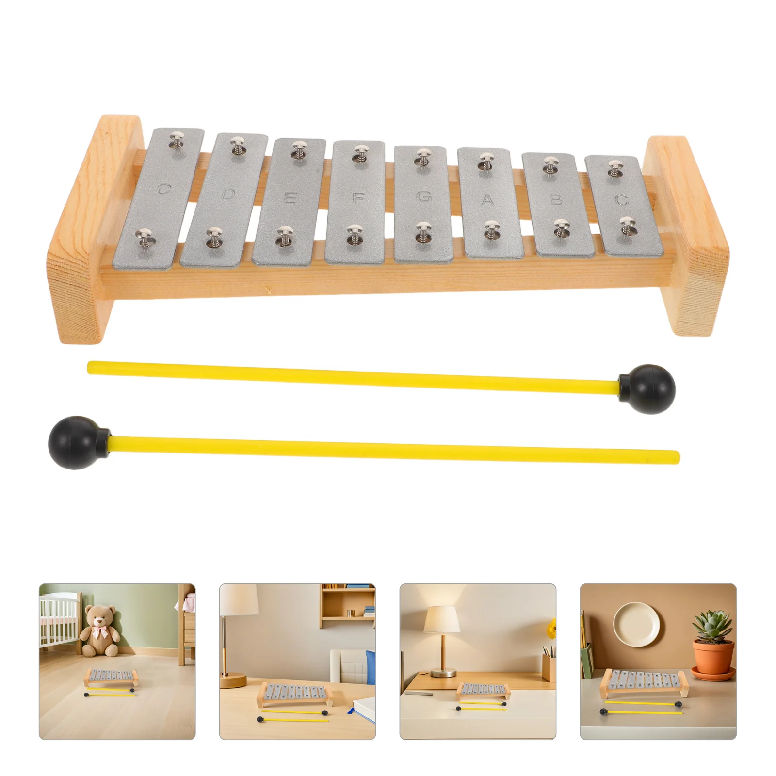 

8-Note Kids Xylophone Percussion Instrument Aluminum Montessori Wooden Glockenspiel Preschool Music Learning For Toddlers